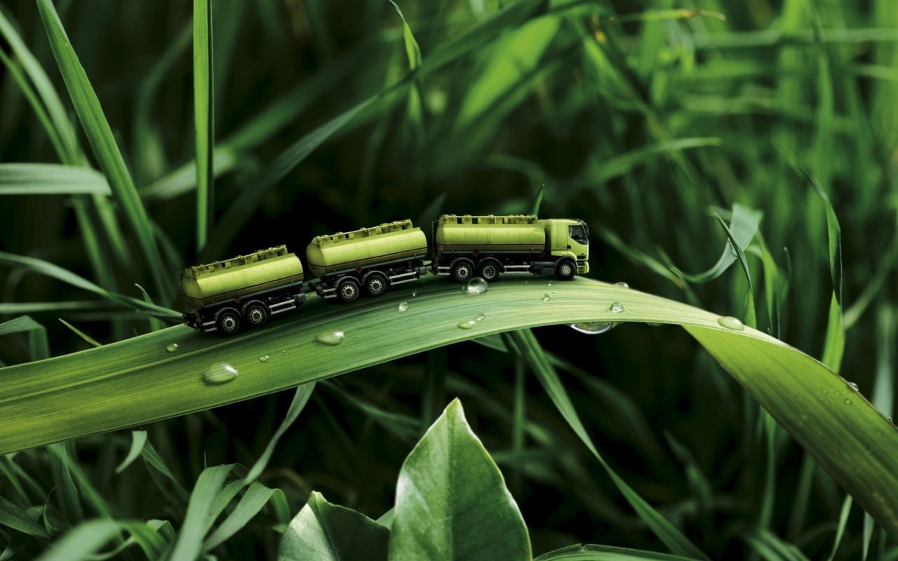 green truck on leaf