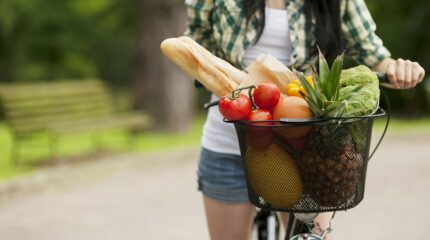 riding bike home from farmers' market