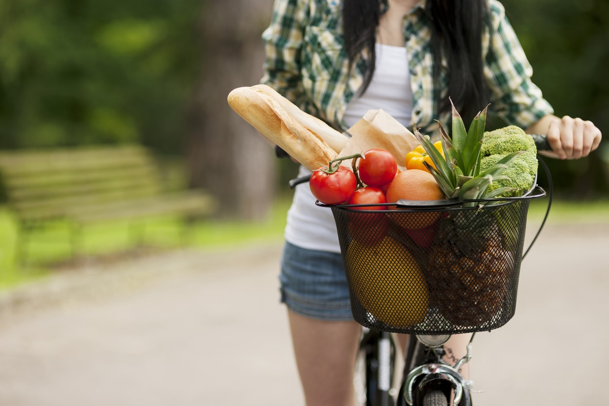 riding bike home from farmers' market